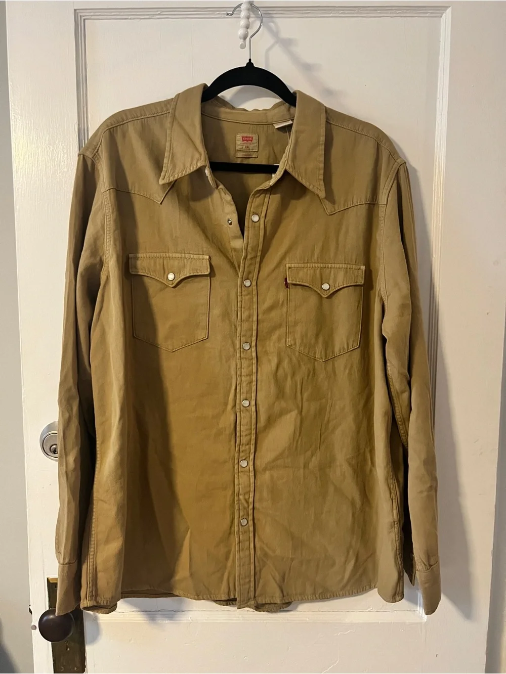 NWT Levi’s Men’s Classic Western Pearl Snap Flannel Shirt Tan Beige Size XXL